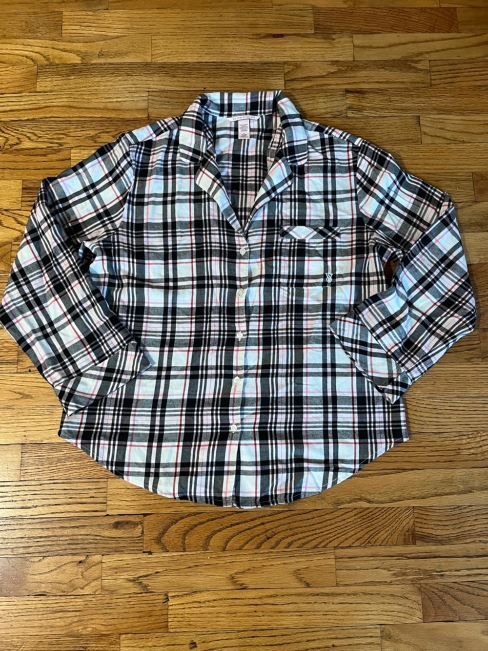 Victoria's Secret Black, White & Pink Plaid Button-Up